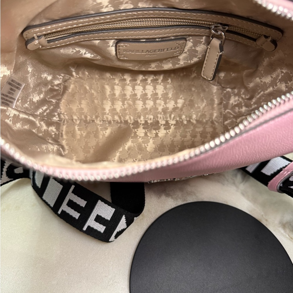 Karl Lagerfeld Paris Pink “A XO XO” Leather Crossbody / Shoulder Bag - Picture 6 of 7